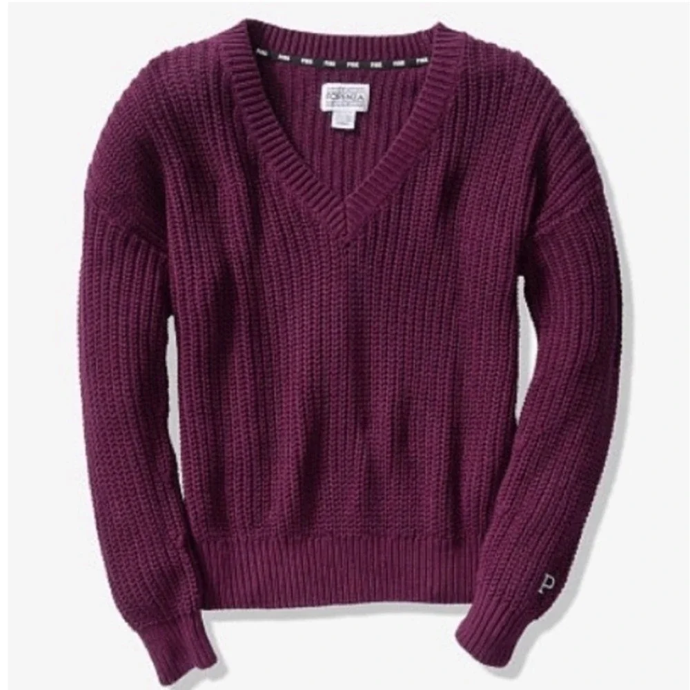 PINK Victoria's Secret V-Neck Sweater Ribbed Knit Pullover Casual‎ Top